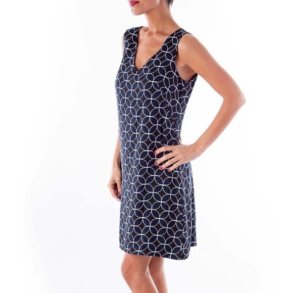 Ann Taylor Navy & Black Circle Print Shift Dress - Picture 2 of 3